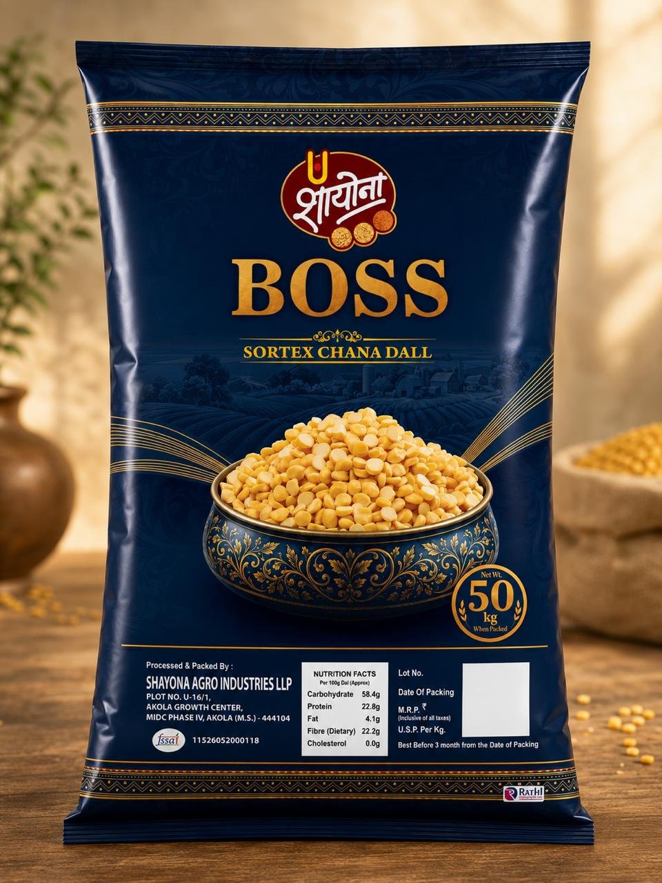 Shayona BOSS Sortex Chana Dal 50 kg pack