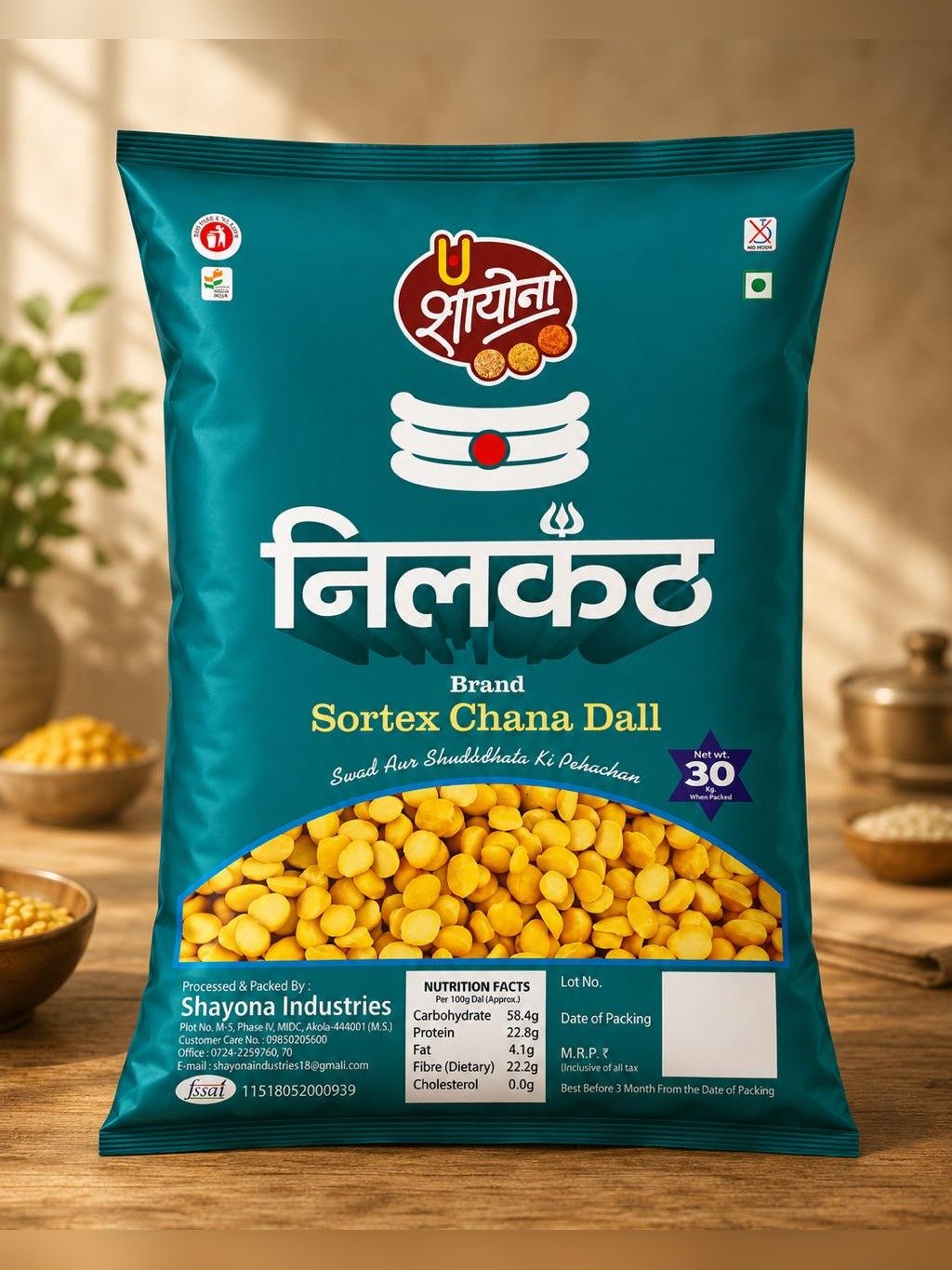 Shayona Nilkanth Sortex Chana Dal 30 kg pack